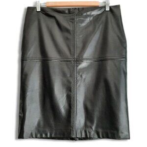 EDIT Back Zipper Slit Vegan Faux Leather Pencil Mini Skirt Black Sz 8